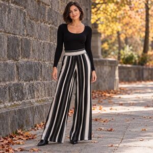 Ralph Lauren Palazzo Pants Womens XS Black Ivory Stripe Swim Cover Up Wide Leg